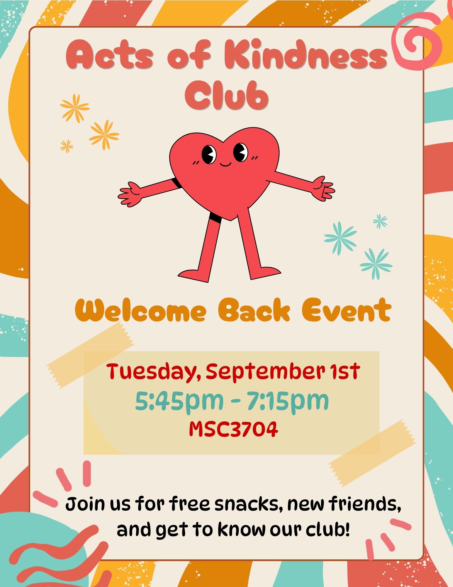 Acts of Kindness Club Welcome Back Event social media post