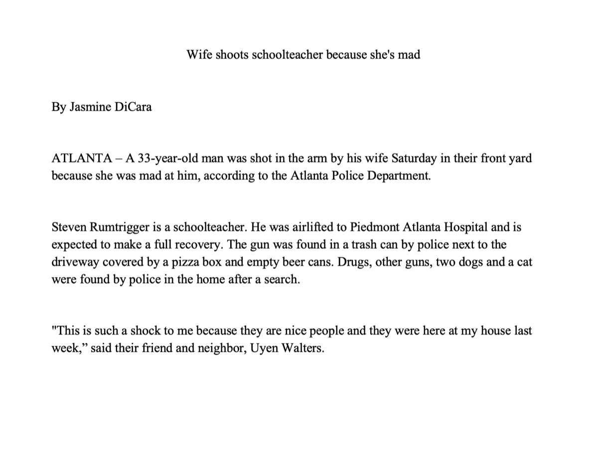 AP style writing sample by Jasmine DiCara